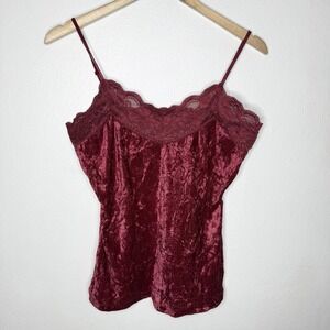 Charlotte Russe Y2K Burgundy Velvet Lace Camisole Tank Top Womens Large Romantic